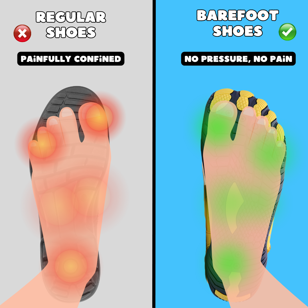 Regular shoes versus wide-toe barefoot shoes