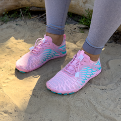 The Wide-Toe Barefoot Walker in Pink, worn