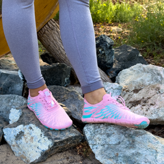The Wide-Toe Barefoot Walker in Pink, outdoors