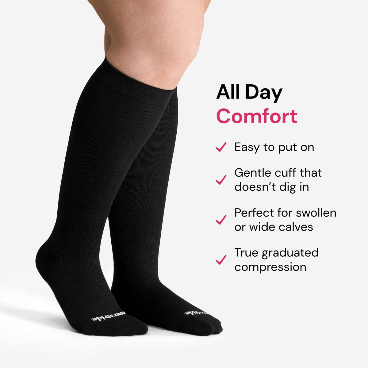 The Wide-Calf Bamboo Compression Sock in Classic Black