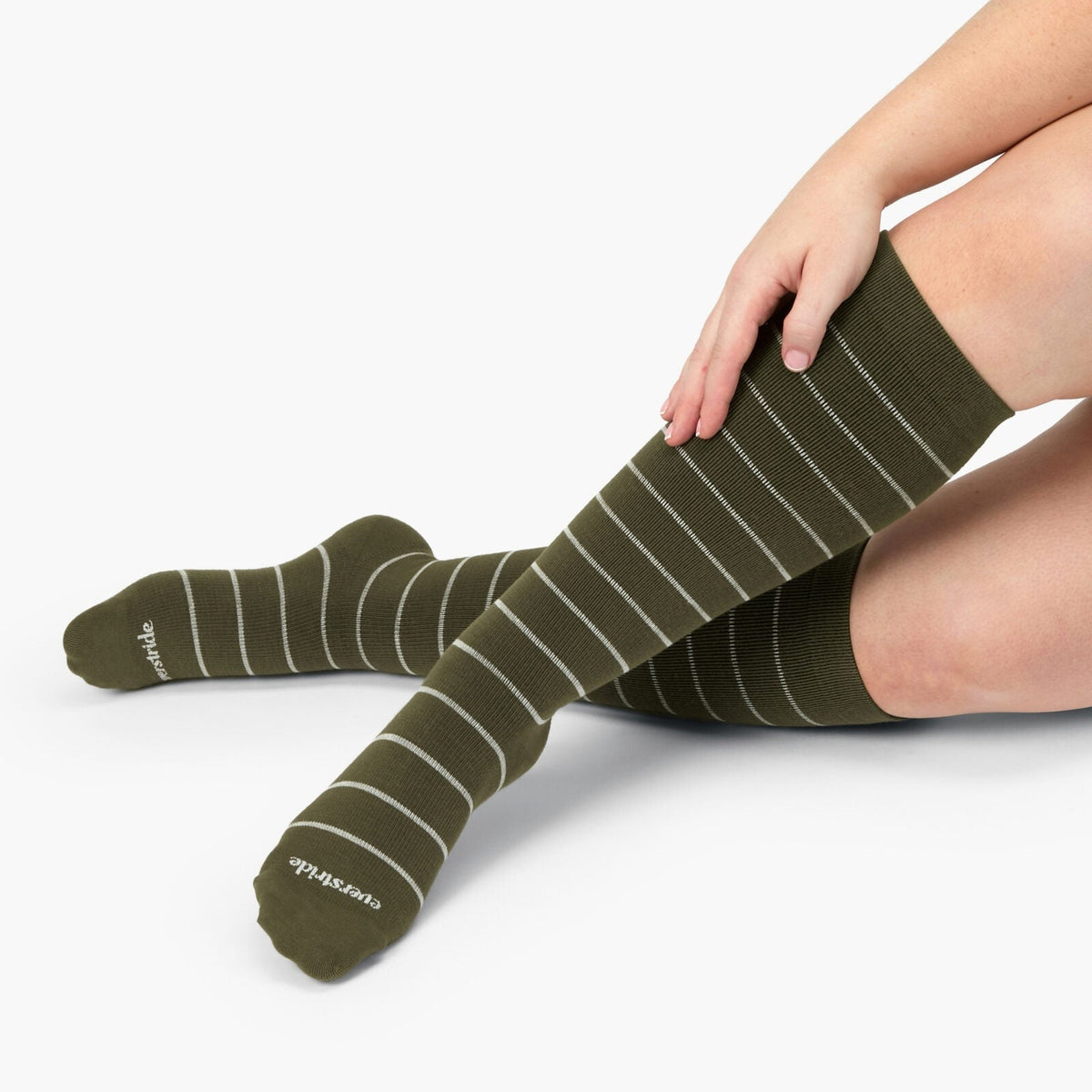 The Wide-Calf Bamboo Compression Sock in Khaki & Cream