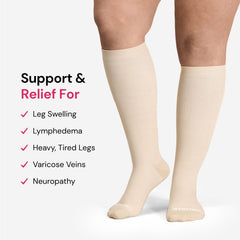 The Wide-Calf Bamboo Compression Sock in Soft Beige