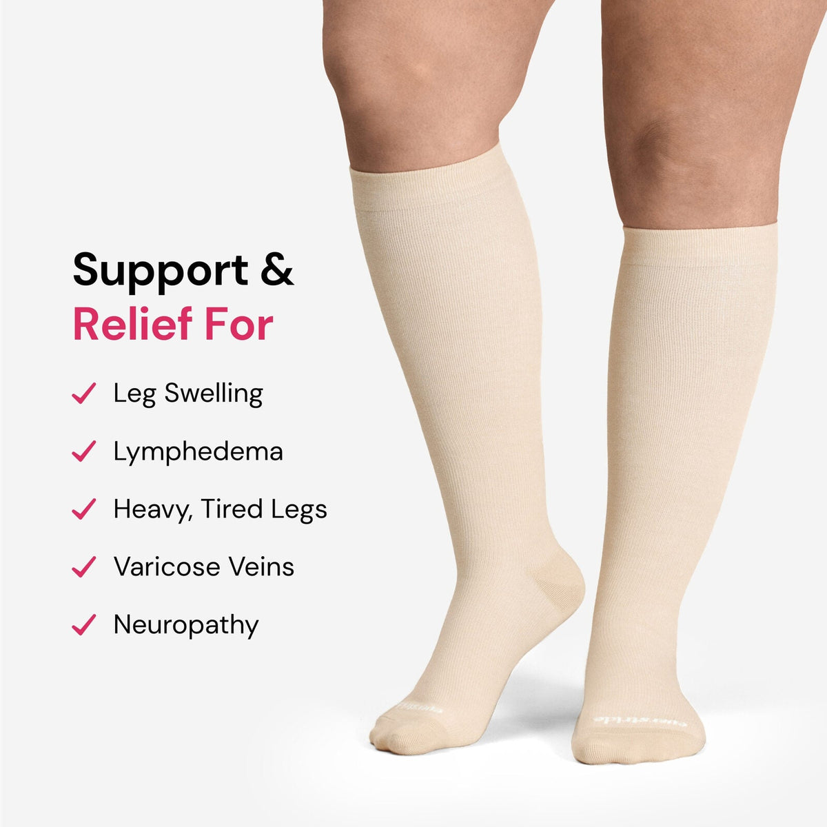 The Wide-Calf Bamboo Compression Sock in Soft Beige