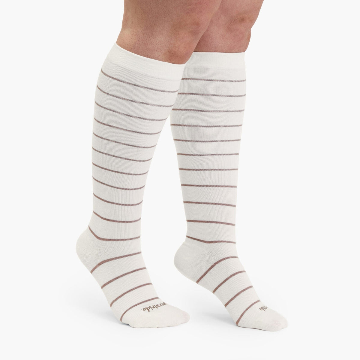 The Wide-Calf Bamboo Compression Sock in Cream & Taupe