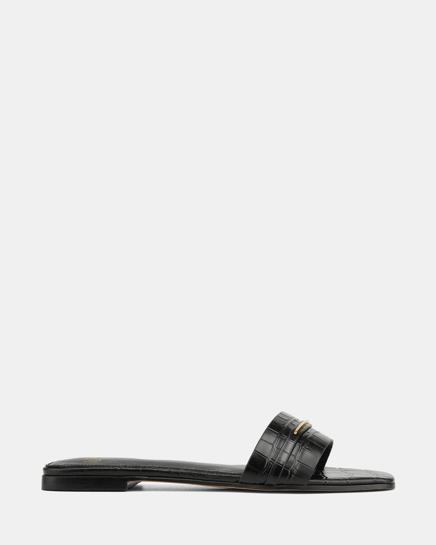 Ash Flat Sandals Black Croc Leather