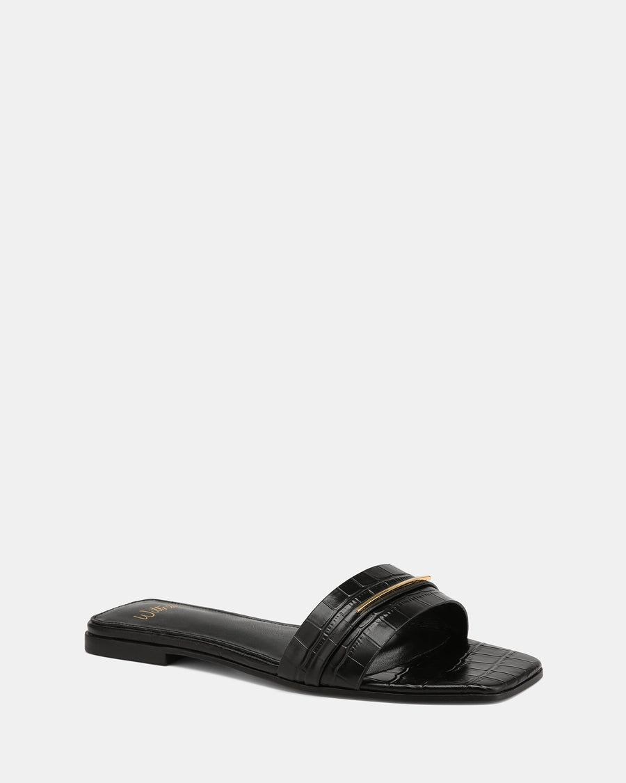 Ash Flat Sandals Black Croc Leather