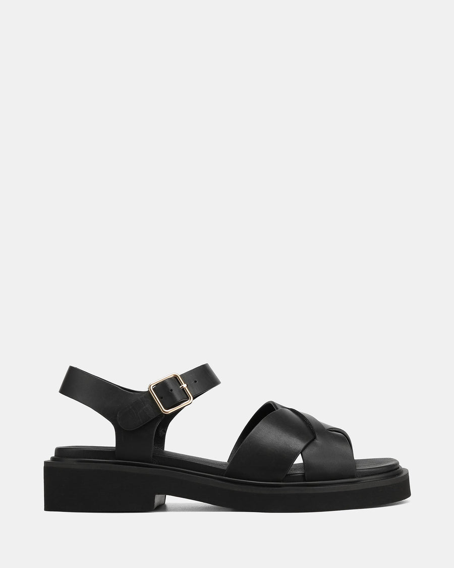 Austen Flat Sandals Black Leather