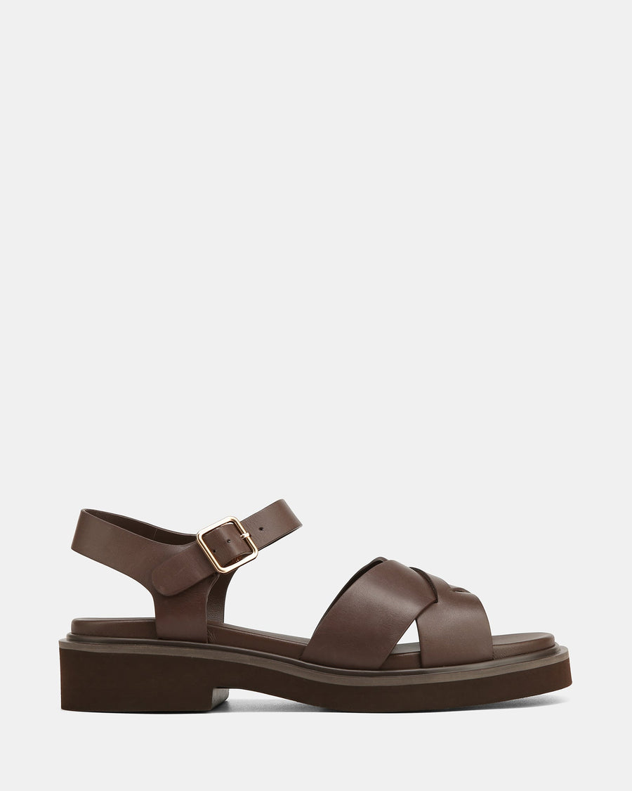 Austen Flat Sandals Dark Brown Leather