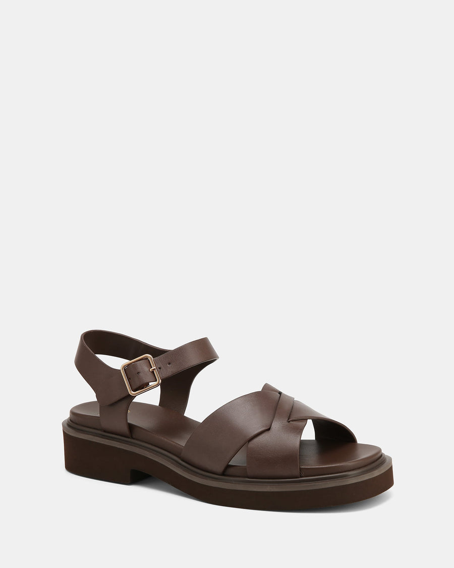 Austen Flat Sandals Dark Brown Leather
