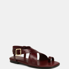 Bianca Flat Sandals Berry Eel Leather