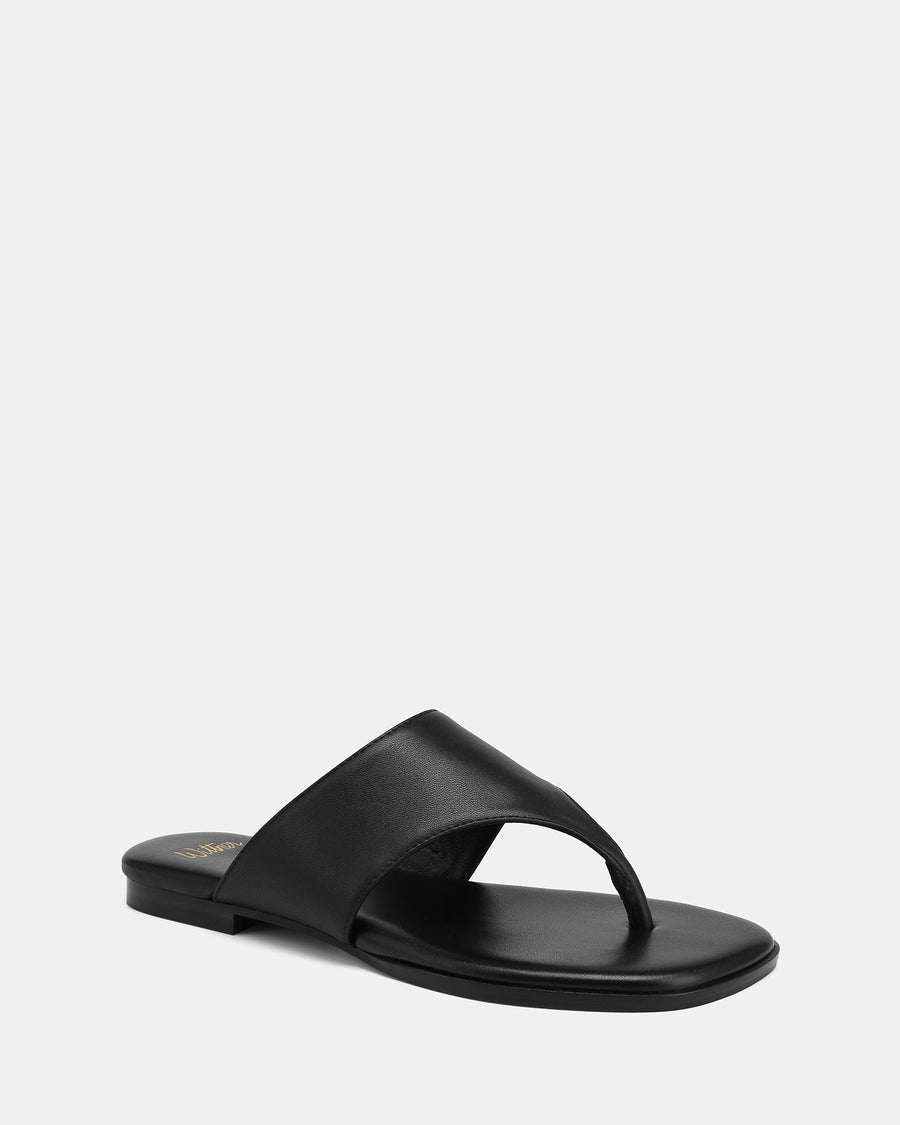 Blossom Flat Sandals Black Leather