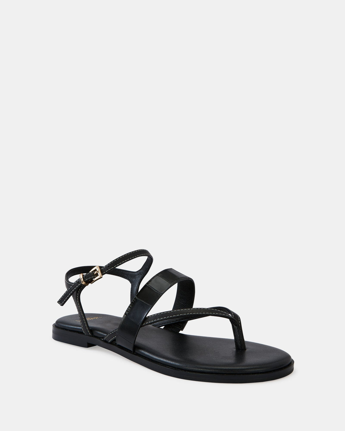Diego Flat Sandals Black Crocodile Leather