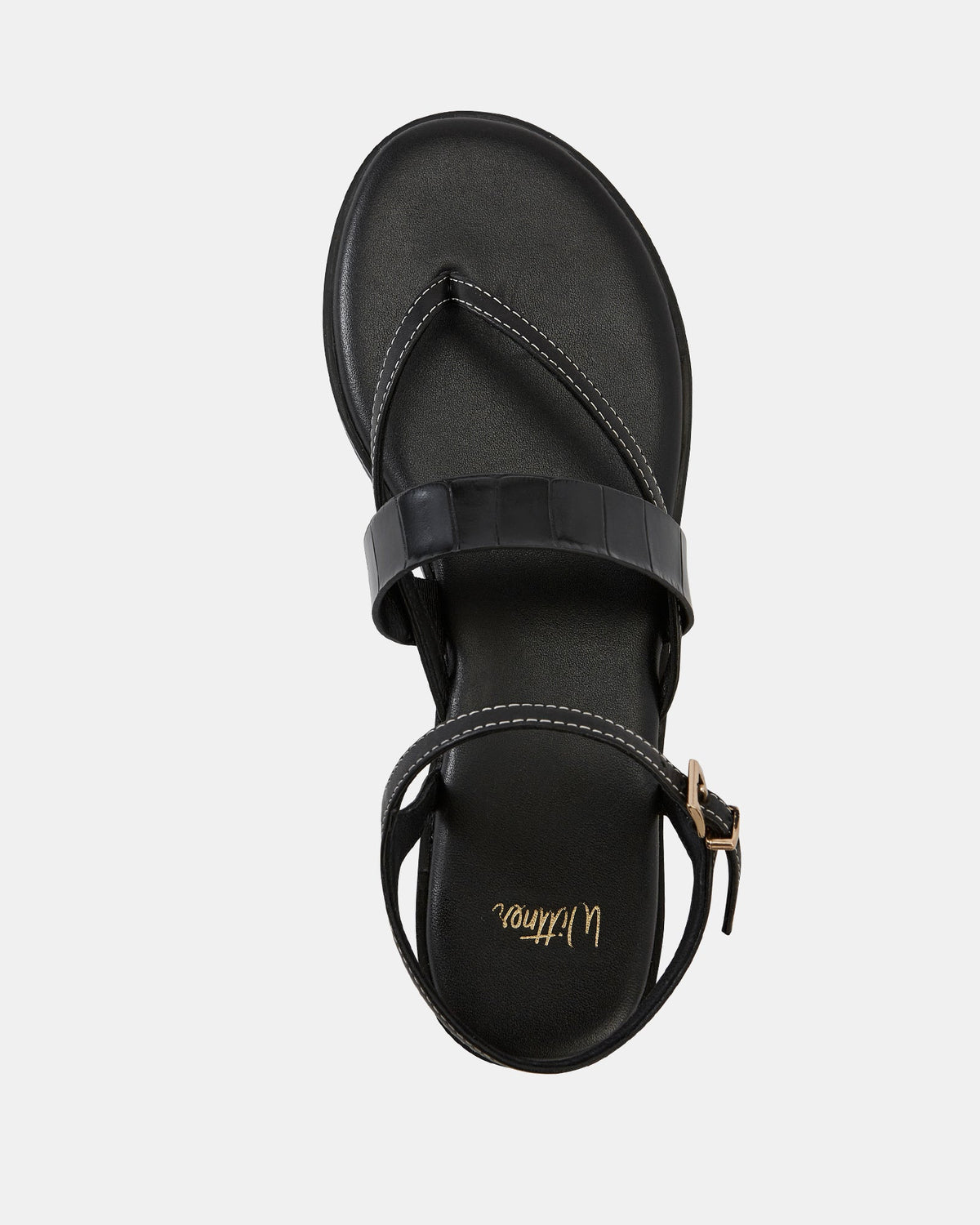 Diego Flat Sandals Black Crocodile Leather