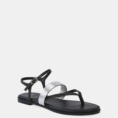 Diego Flat Sandals Black/Crinkle Silver Leather