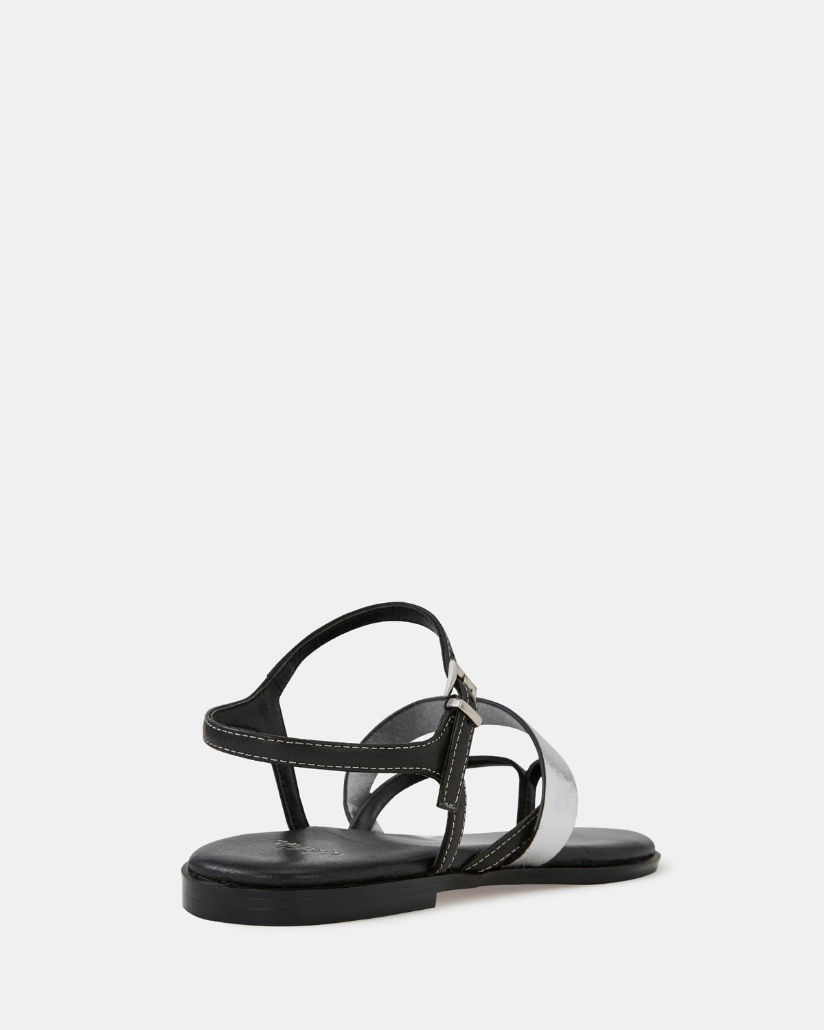 Diego Flat Sandals Black/Crinkle Silver Leather