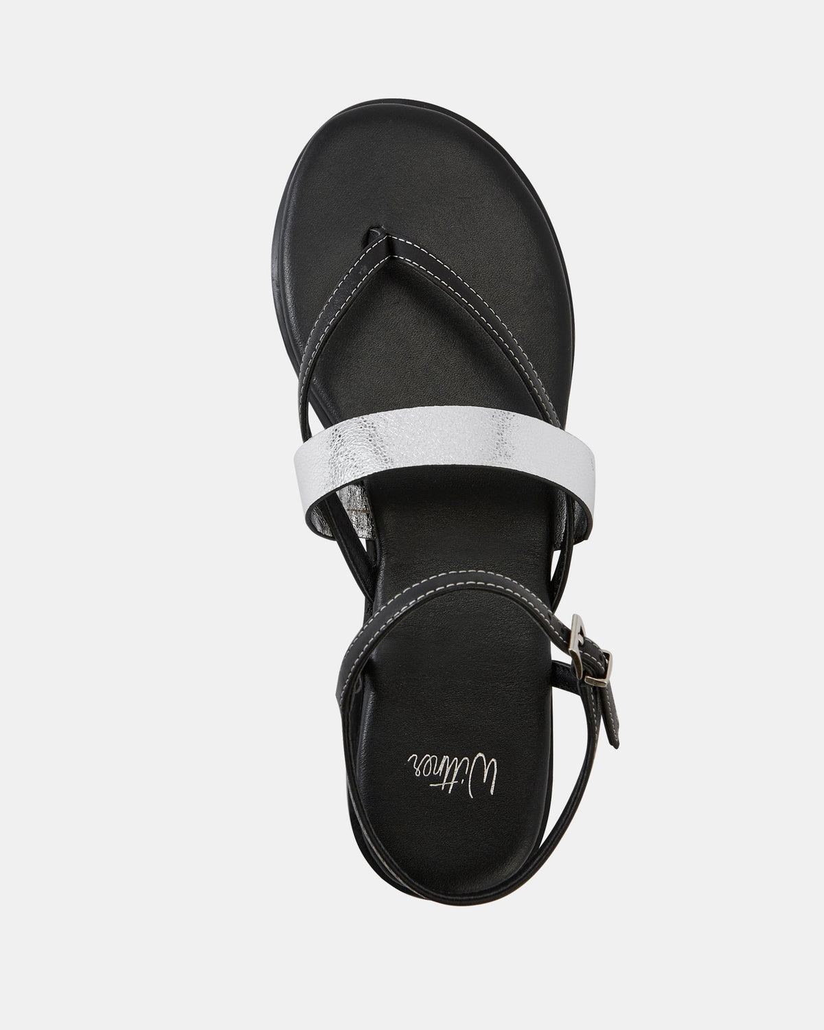 Diego Flat Sandals Black/Crinkle Silver Leather