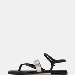 Diego Flat Sandals Black/Crinkle Silver Leather