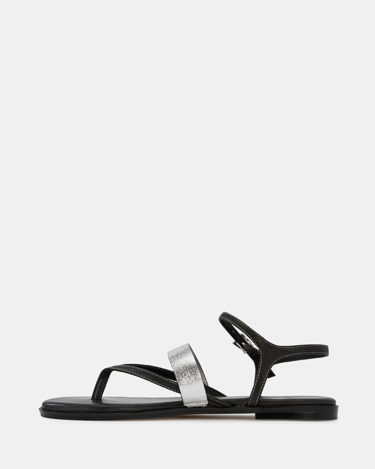 Diego Flat Sandals Black/Crinkle Silver Leather