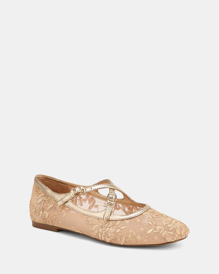 Dotty Ballet Flats Champagne Lace Mesh/Leather