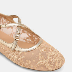 Dotty Ballet Flats Champagne Lace Mesh/Leather
