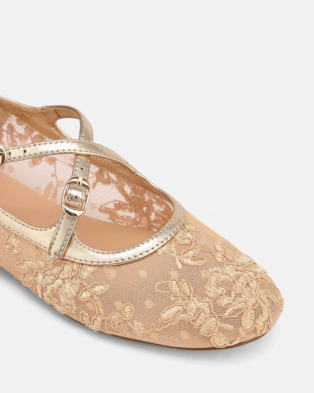 Dotty Ballet Flats Champagne Lace Mesh/Leather
