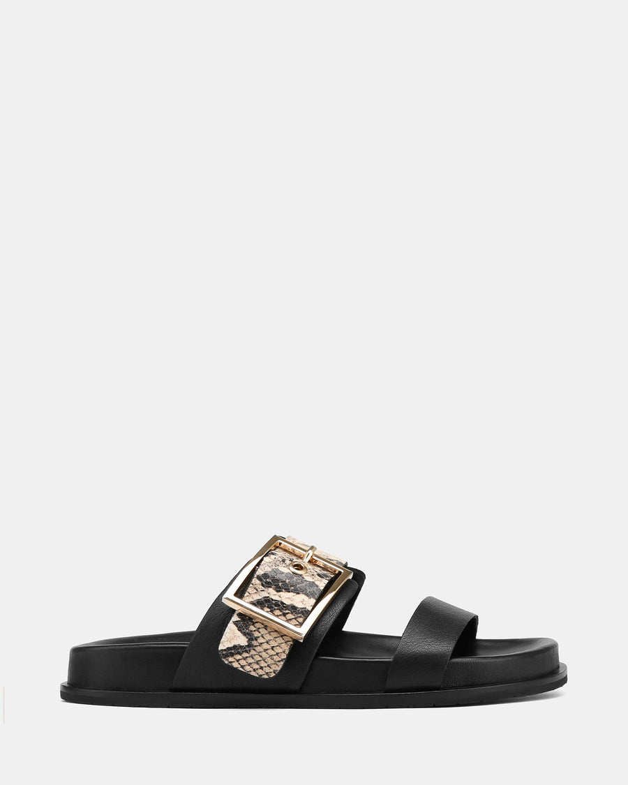 Elsa Flat Sandals Black /Snake Leather