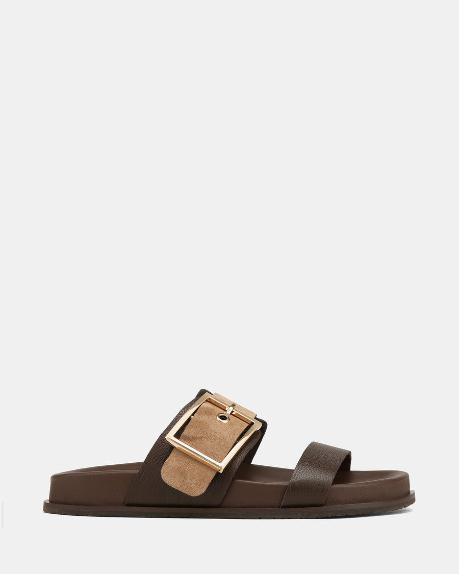 Elsa Flat Sandals Dark Brown Leather