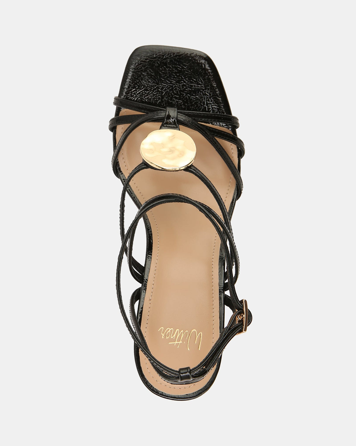 Tatum High Sandals Black Crinkle Patent Leather