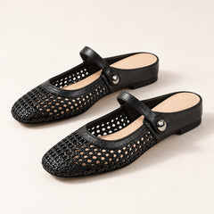 The Woven Mary Jane Mule in Black