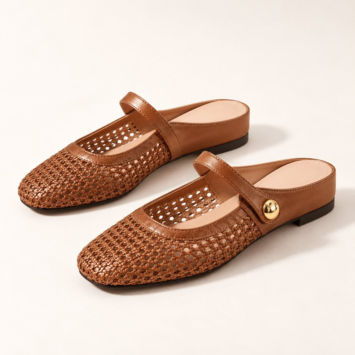 The Woven Mary Jane Mule in Brown