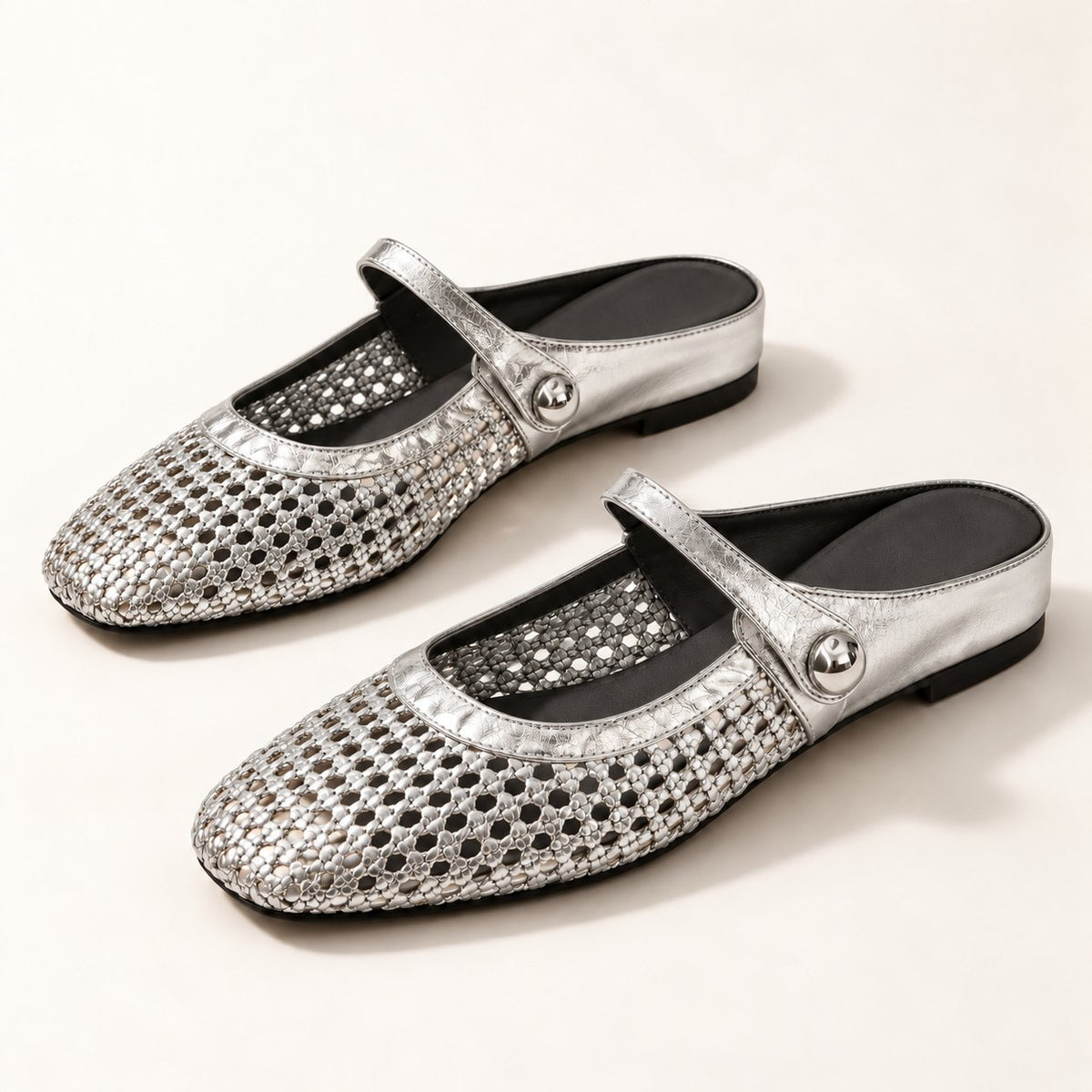 The Woven Mary Jane Mule in Silver