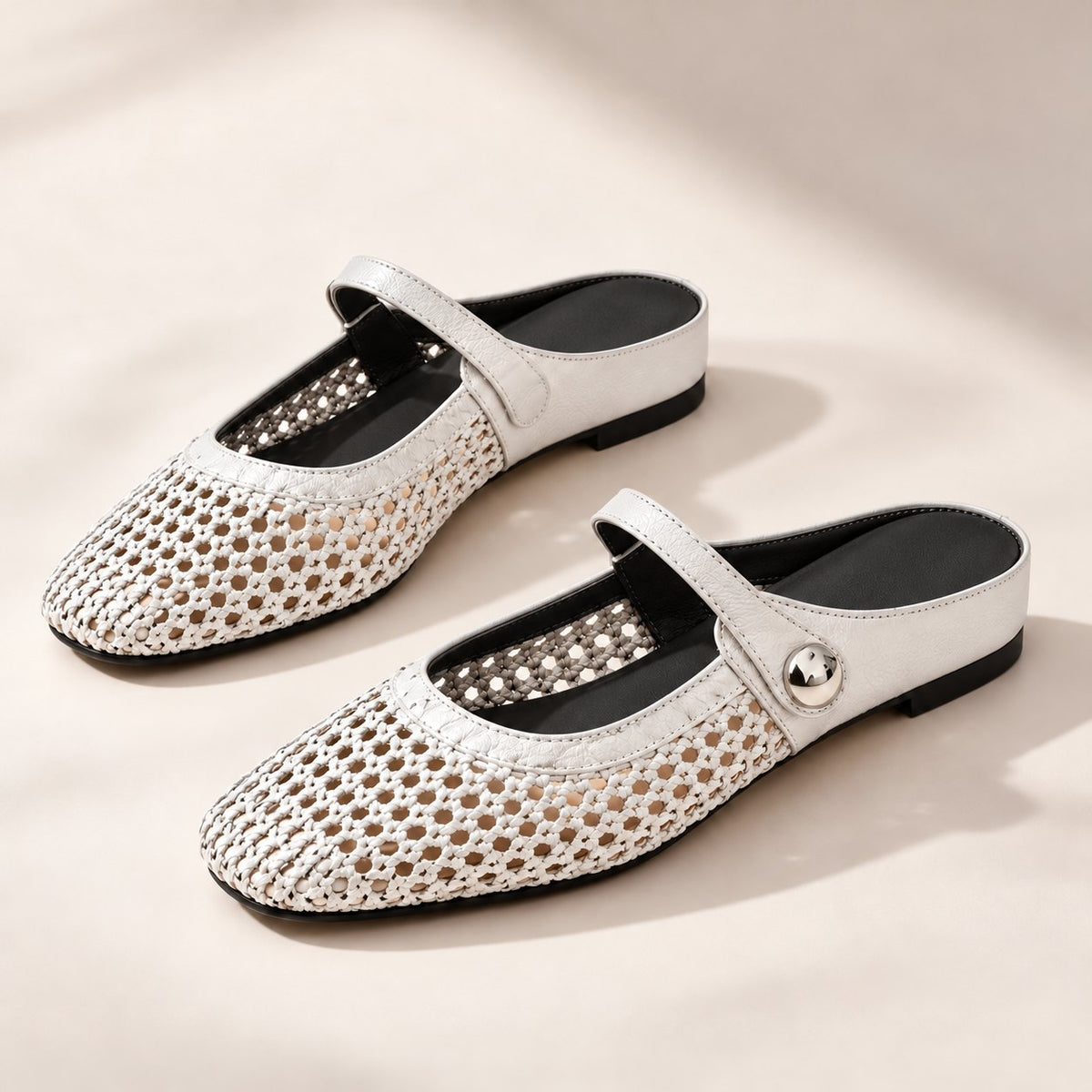 The Woven Mary Jane Mule in White